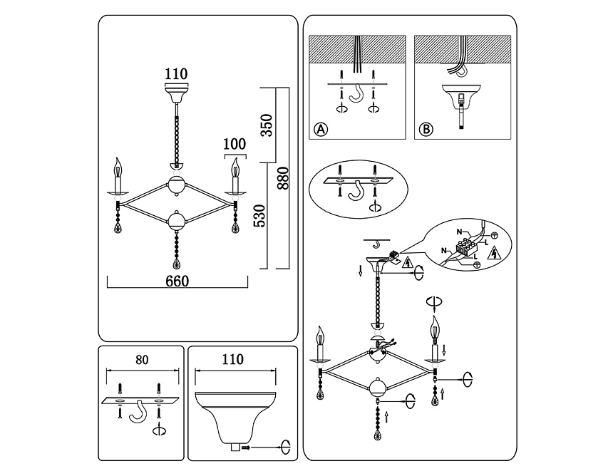 TR9596/6 WH белый E14/6 max 40W D660*880